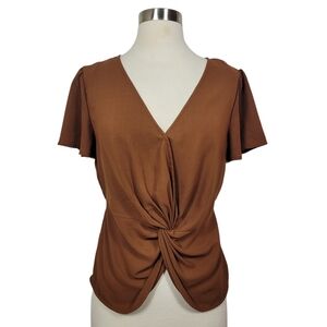 FAVLUX Brown Twist Front Blouse
